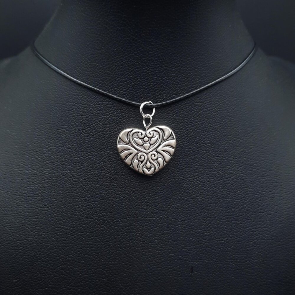 Tibetan Heart Love Minimalistic Adjustable Cord Choker Necklace Handmade Jewelry